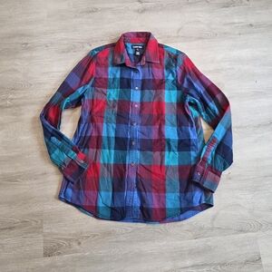 Womens Lands' End Red & Blue Plaid Button Down Shirt Medium 8/10